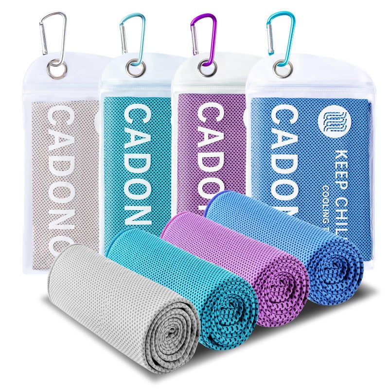 CADONO 4 Pack Cooling Towel (40""x12"")  Soft Breathable Chilly Towel  Ice Towel  Microfiber Towel for Yoga  Sport  Running  Workout Gym  Camping  Fitness  Workout & More Activities(Multicolor) - Image 1